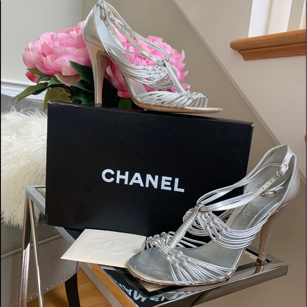 Chanel Silver Strappy Heels